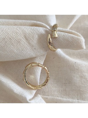 Museum Of You Kadın 14K Altın Kaplama Bambu Model Ayarlanabilir Zirkon Taşlı Yüzük