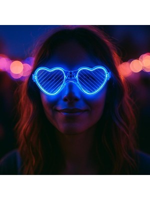 Esranın Dünyası Mavi LED Işıklı Kalp Gözlük – 3 Modlu Parti - Glow Gözlüğü (4887) RSGO34-ESRDNS