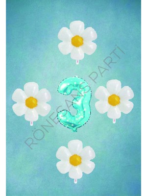 Feyza Design Mavi Puanlı Rakam ve Papatya Folyo Balon Seti Yaş 3