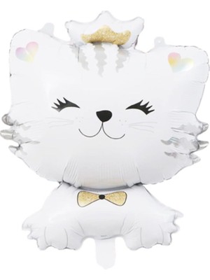Feyza Design Sevimli Kedi Folyo Balon - Beyaz Parti Malzemesi