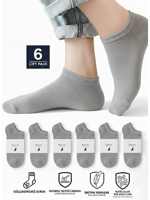 COUSEN 6 Çift Pamuklu Patik Çorap | Gri | Günlük | Comfort | Egzersiz  | Fitnes | Spor