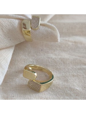 Museum Of You Kadın 14K Altın Kaplama Zirkon Taşlı Ayarlanabilir Modern Tasarım Yüzük