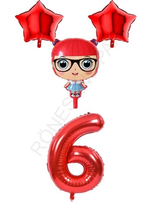 Feyza Design Kırmızı Renk Kız Bebek Rakam ve Yıldız Folyo Balon Seti