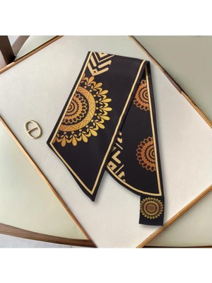 Nurfemina Etnik Altın Mandala Desenli Şık Özel Tasarım Kadın Kravat Fular