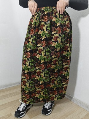 Hoaryage Beli Lastikli Çıtır Çiçekli Pazen Dividin Maxi Boy Etek Boy 95CM
