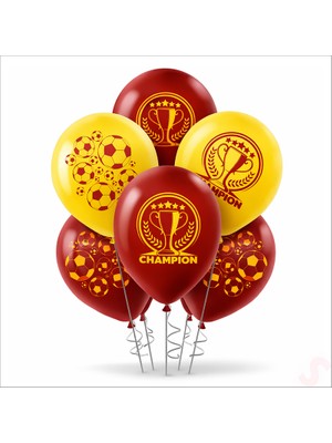 Süsle Bebek ve Parti Futbol Temalı Sarı Kırmızı Champion Balon - 30 cm x 8 Adet