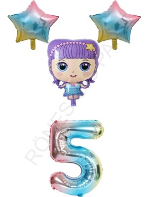 Feyza Design Mor Renk Kız Bebek Gökkuşağı Rakam ve Yıldız Folyo Balon Seti