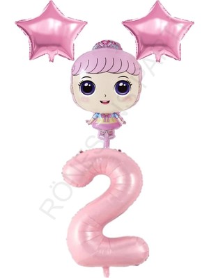 Feyza Design Pembe Renk Kız Bebek Rakam ve Yıldız Folyo Balon Seti Yaş 2