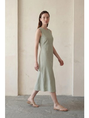 Hiccup Kadınlar MY FASHION Kolsuz U Yakalı ve Dekolteli Maxi Elbise Adaçayı Yeşili