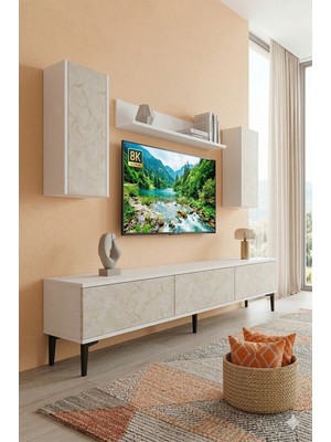 Yumedi Design TVR1899BT - Didema Tv Ünitesi Takımı 180CM Beyaz-Traverten