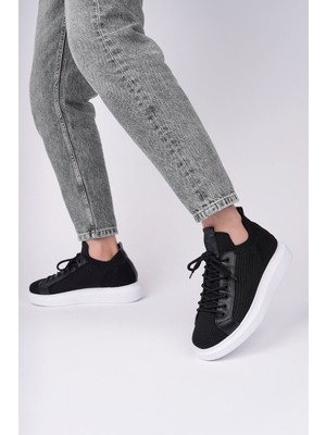 Roof Atelier Erkek Siyah Beyaz Triko Spor Ayakkabı - 619 - Tbt