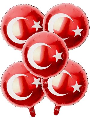 Feyza Design 23 Nisan ve 29 Ekim Bayrak Temalı Kırmızı Folyo Balon 45 cm 5'li