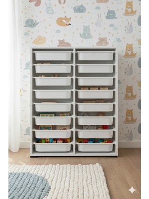 Decosense 16 Çekmeceli Çok Amaçlı Oyuncak Dolabı ve Saklama Ünitesi – Çocuk Odası Düzenleyici Etiket Hediyeli