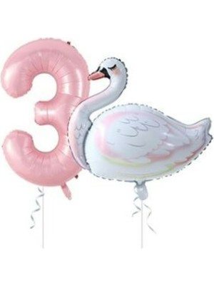 Feyza Design Pembe Rakam Folyo Balon Seti Yaş 3 - Partiler Için Dekorasyon