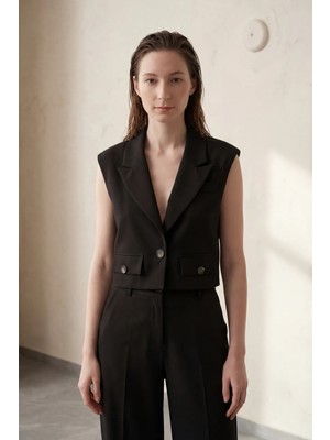 Hiccup Kadın My Fashıon Kısa Düğmeli Yelek Siyah