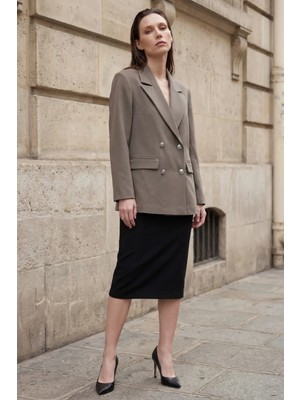 Hiccup Kadınlar MY FASHION Kadın Düğmeli Blazer Ceket Haki Yeşil