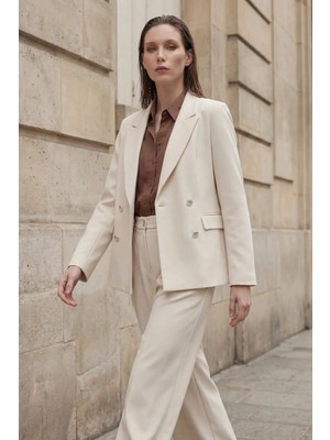 Hiccup Kadınlar MY FASHION Kadın Düğmeli Blazer Ceket Krem Doğal