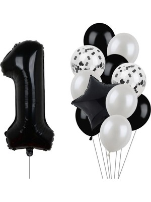 Feyza Design Siyah Rakam Folyo ve Latex Balon Seti Yaş 1
