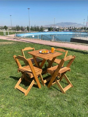 Ahşap Teslim  Ahşap Katlanır Bahçe Balkon Mutfak Masa Sandalyesi 4 Kişilik Bistro Set