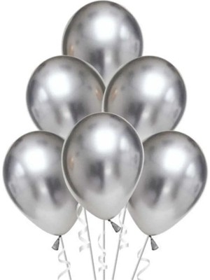 Feyza Design 50 Adet Gümüş Metalik Lateks Balon 12 Inç Parti Malzemeleri