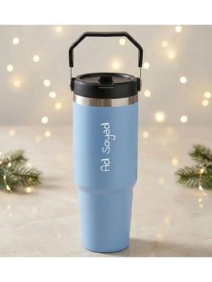 vegahediye v vega Kişiye Özel Isim Baskılı 900 Ml. Pipetli Mavi Çelik Termos Hediyelik Termos