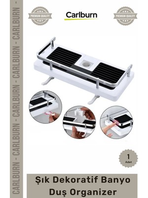 Carlburn Özel Üretim 24MM Duş Çubuğu Uyumlu Fonksiyonel Şampuanlık Askılı Raf Şık Tasarım Banyo Duş Organizer