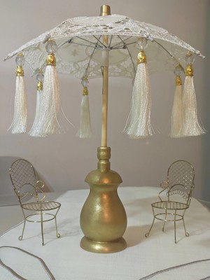 AGBTREND Masaüstü Dantelli Gold Detaylı Dekoratif Sunum Bali Şemsiyesi