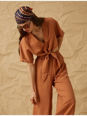 Koton V Yaka Beli Bağlamalı Kısa Kollu Crop Gömlek