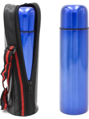 vegahediye v vega Deri Çantalı Mavi Renk Çelik Termos 500ML