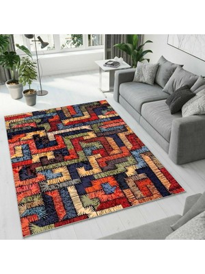 Colorix Carpet Dijital Baskı Dekoratif Kaymaz Taban Antibakteriyel Yıkanabilir Halı NO:2605