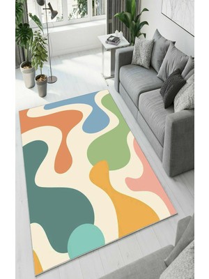 Colorix Carpet Dijital Baskı Dekoratif Kaymaz Taban Antibakteriyel Yıkanabilir Halı NO:2354