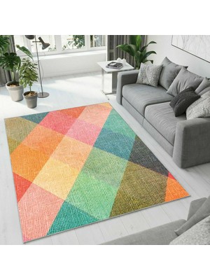 Colorix Carpet Dijital Baskı Dekoratif Kaymaz Taban Antibakteriyel Yıkanabilir Halı NO:2577