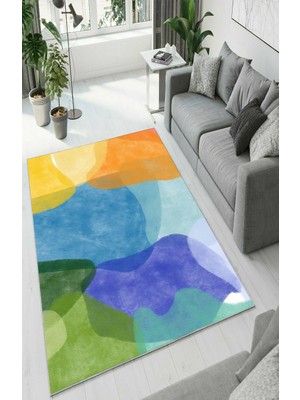 Colorix Carpet Dijital Baskı Dekoratif Kaymaz Taban Antibakteriyel Yıkanabilir Halı NO:2371