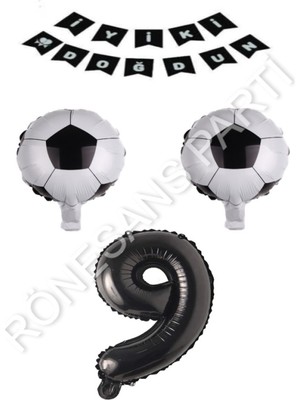 Feyza Design Futbol Temalı Doğum Günü Balon Seti Yaş 9 Siyah