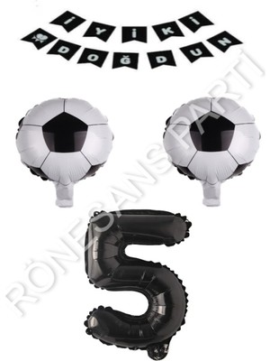 Feyza Design Siyah Yıldız Rakam Balon Seti Yaş 5 Parti Malzemeleri