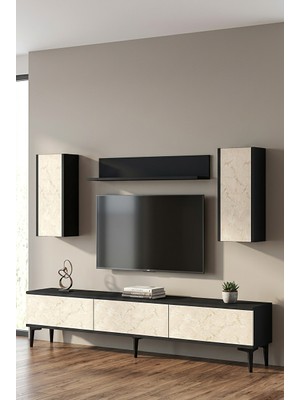Ceneyra TVR1899AT - Aplos TVR180 Tv Ünitesi Takım , Tv Sehpası 180CM Antrasit-Traverten