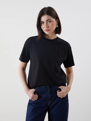 Lc Waikiki Yeni Sezon Bisiklet Yaka Taşlı Kadın Tişört