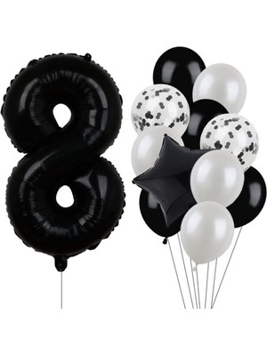 Feyza Design Siyah Rakam Folyo ve Latex Balon Seti - Yaş 8