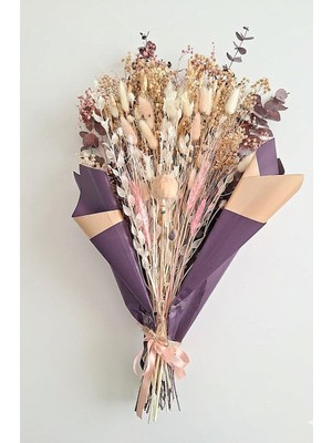 Birlik Lüks Büyük Boy Şoklanmış Kuru Çiçek Buketi Bordo-Beyaz-Mürdüm Aranjman