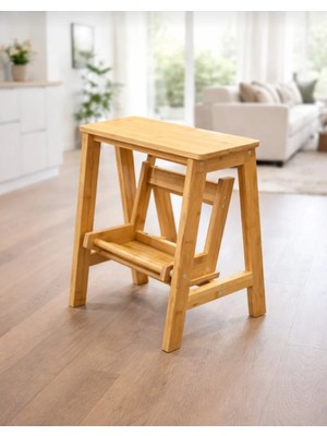 Ness Global Ahşap Merdiven Katlanabilir Basamaklı Tabure Fonksiyonlu Ahşap Çocuk Sandelyesi Taşınabilir Sandalye