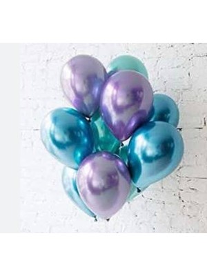 Feyza Design Mavi Mor Yeşil Krom Balon 5 Inç 20 Adet - Renkli Parti Malzemeleri