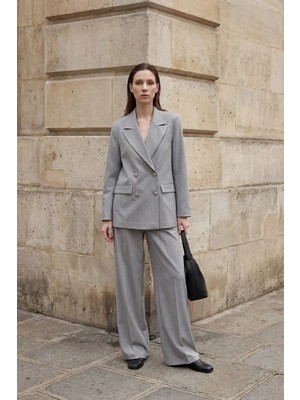 Hiccup Kadınlar MY FASHION Kadın Düğmeli Blazer Ceket Gri