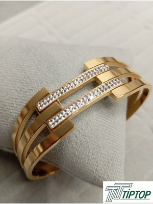 TIPTOP Üç Sıra Zirkon Taşlı Kelepçe Bileklik