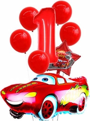 Feyza Design Kırmızı Araba Yıldız Folyo Balon Seti Yaş 1