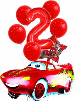 Feyza Design Kırmızı Araba Yıldız Folyo Balon Seti Yaş 2
