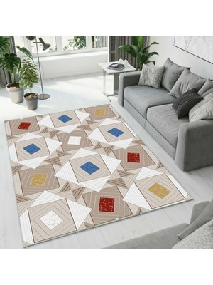 Colorix Carpet Dijital Baskı Dekoratif Kaymaz Taban Antibakteriyel Yıkanabilir Halı NO:2536