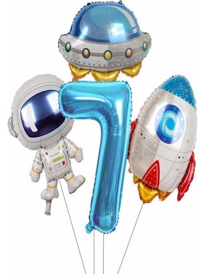 Feyza Design Sarı Folyo Uzay Temalı Balon - Roket ve Astronot Tasarımı