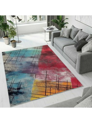 Colorix Carpet Dijital Baskı Dekoratif Kaymaz Taban Antibakteriyel Yıkanabilir Halı NO:2675