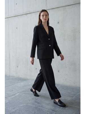 Hiccup Kadınlar MY FASHION Düğmeli Pamuk Keten Blazer Ceket Siyah