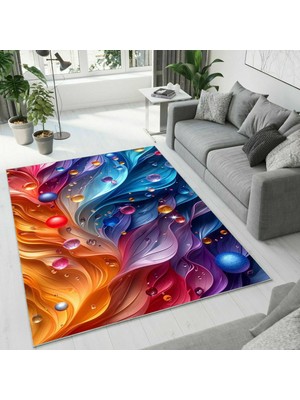 Colorix Carpet Dijital Baskı Dekoratif Kaymaz Taban Antibakteriyel Yıkanabilir Halı NO:2400